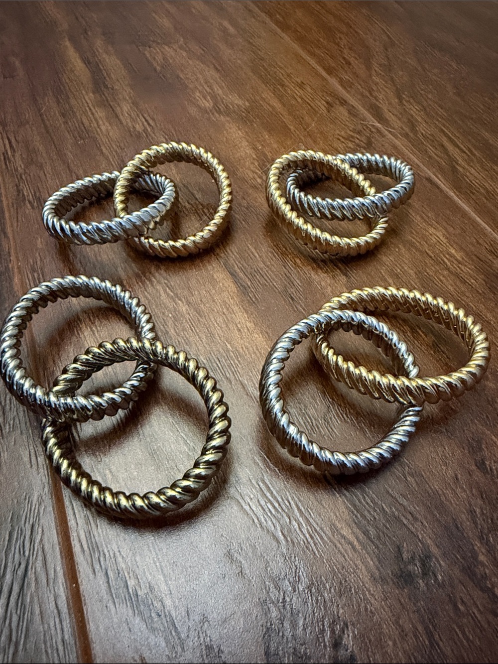 L'Objet Four Deco Twist Napkin Rings - Gold & Silver